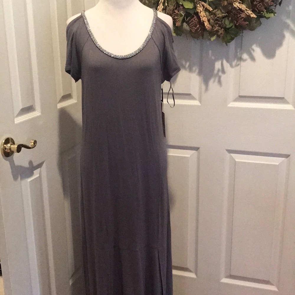 Juicy Couture gray maxi dress w jeweled neckline